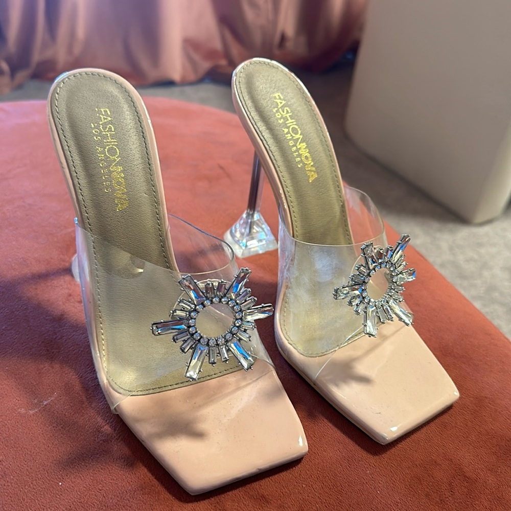 Nude and Clear Crystal embellished heels